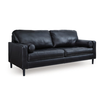 Divano Bryc, 2 cuscini a rullo, 87 pollici in vera e similpelle nera