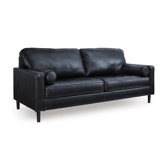 Divano Bryc, 2 cuscini a rullo, 87 pollici in vera e similpelle nera