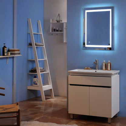 Specchio da bagno con striscia luminosa LED touch integrata, argento