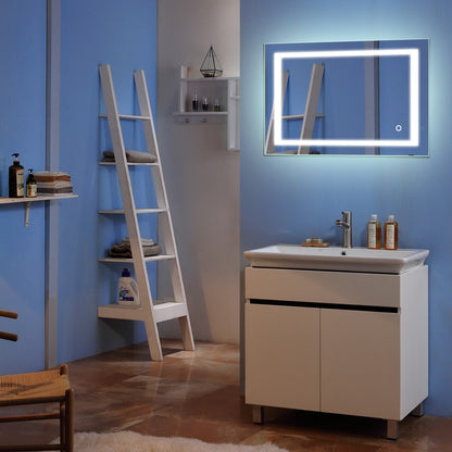 Specchio da bagno con striscia luminosa LED touch integrata, argento