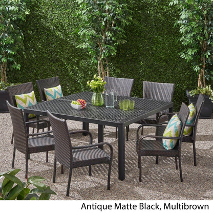 Set da pranzo per esterni Bullpond in alluminio/vimini marrone da 9 pezzi di Christopher Knight Home