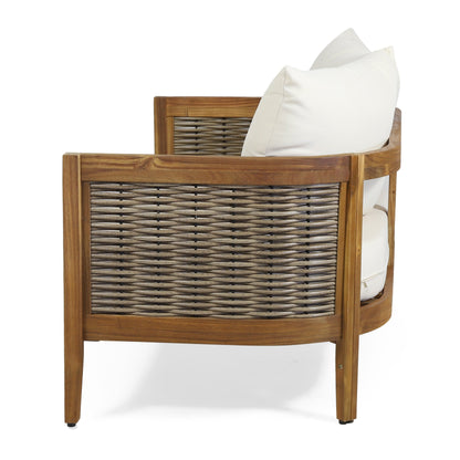 Christopher Knight Home Burchett, set di divani e tavolini da esterno in legno di acacia con cuscini Sunbrella opzionali