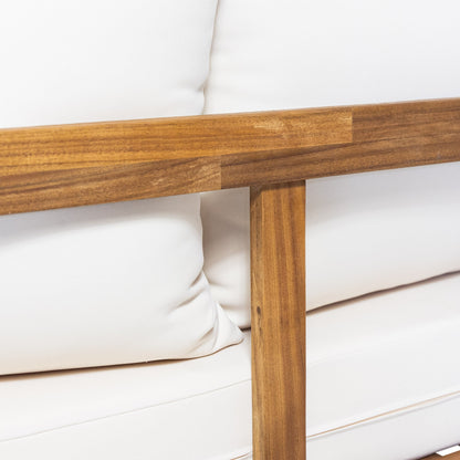 Christopher Knight Home Burchett, set di divani e tavolini da esterno in legno di acacia con cuscini Sunbrella opzionali