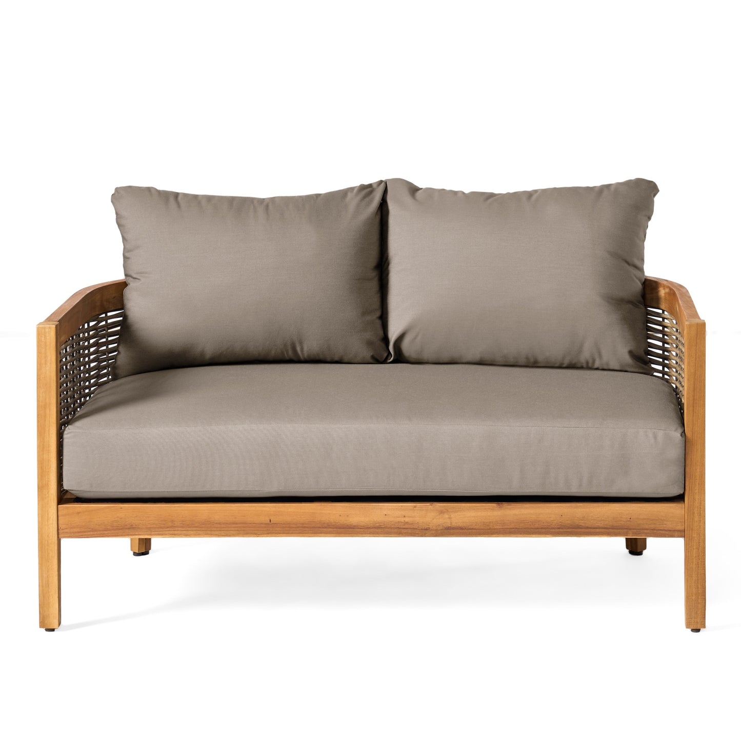 Christopher Knight Home Burchett, set di divani e tavolini da esterno in legno di acacia con cuscini Sunbrella opzionali