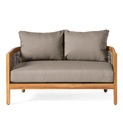 Christopher Knight Home Burchett, set di divani e tavolini da esterno in legno di acacia con cuscini Sunbrella opzionali