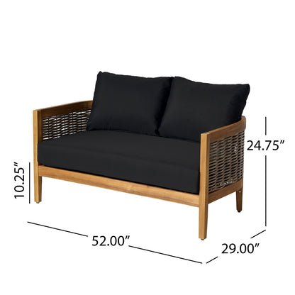 Christopher Knight Home Burchett, set di divani e tavolini da esterno in legno di acacia con cuscini Sunbrella opzionali