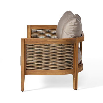 Christopher Knight Home Burchett, set di divani e tavolini da esterno in legno di acacia con cuscini Sunbrella opzionali