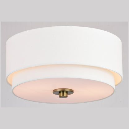 Lampada da soffitto Burnaby Mid-Century Modern con paralume a tamburo in lino bianco