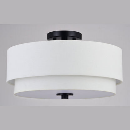 Lampada da soffitto Burnaby Mid-Century Modern con paralume a tamburo in lino bianco