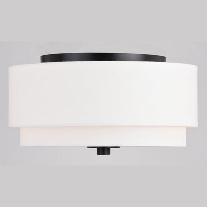 Lampada da soffitto Burnaby Mid-Century Modern con paralume a tamburo in lino bianco