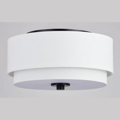 Lampada da soffitto Burnaby Mid-Century Modern con paralume a tamburo in lino bianco