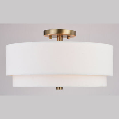 Lampada da soffitto Burnaby Mid-Century Modern con paralume a tamburo in lino bianco
