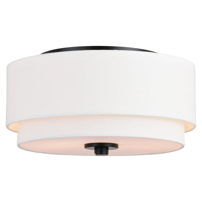 Lampada da soffitto Burnaby Mid-Century Modern con paralume a tamburo in lino bianco