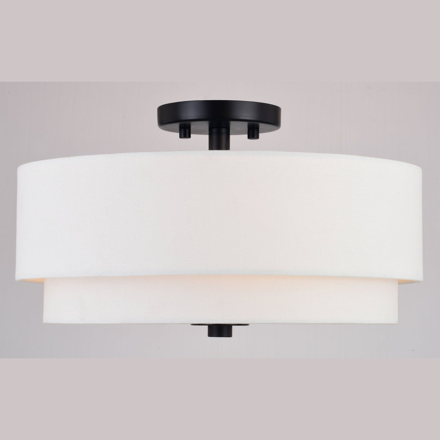 Lampada da soffitto Burnaby Mid-Century Modern con paralume a tamburo in lino bianco