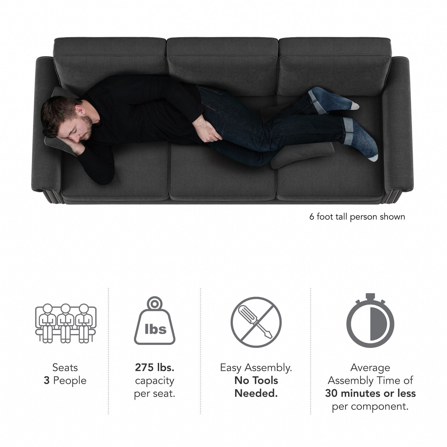 Divano grande da soggiorno a 3 posti Coventry 85W di Bush Furniture