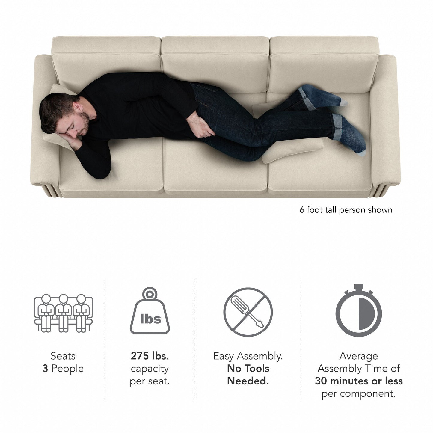 Divano grande da soggiorno a 3 posti Coventry 85W di Bush Furniture