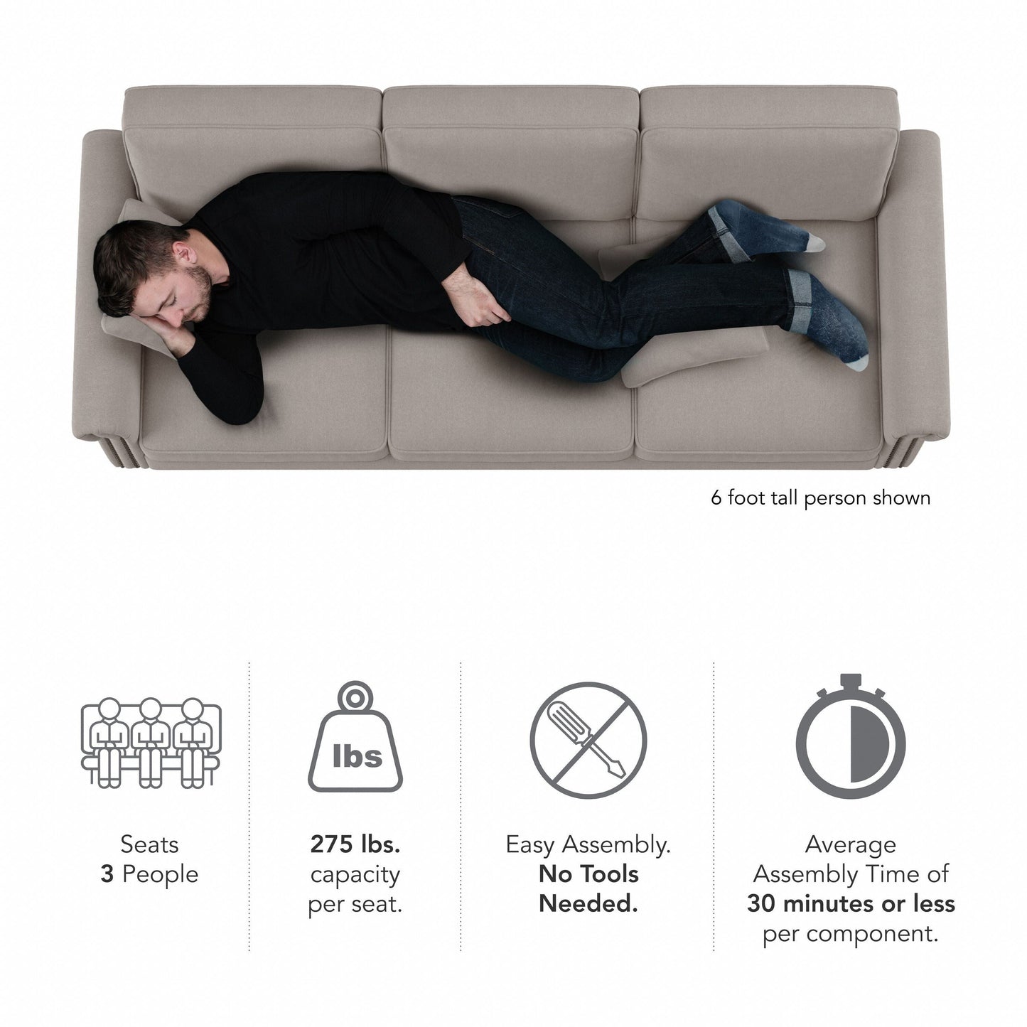 Divano grande da soggiorno a 3 posti Coventry 85W di Bush Furniture