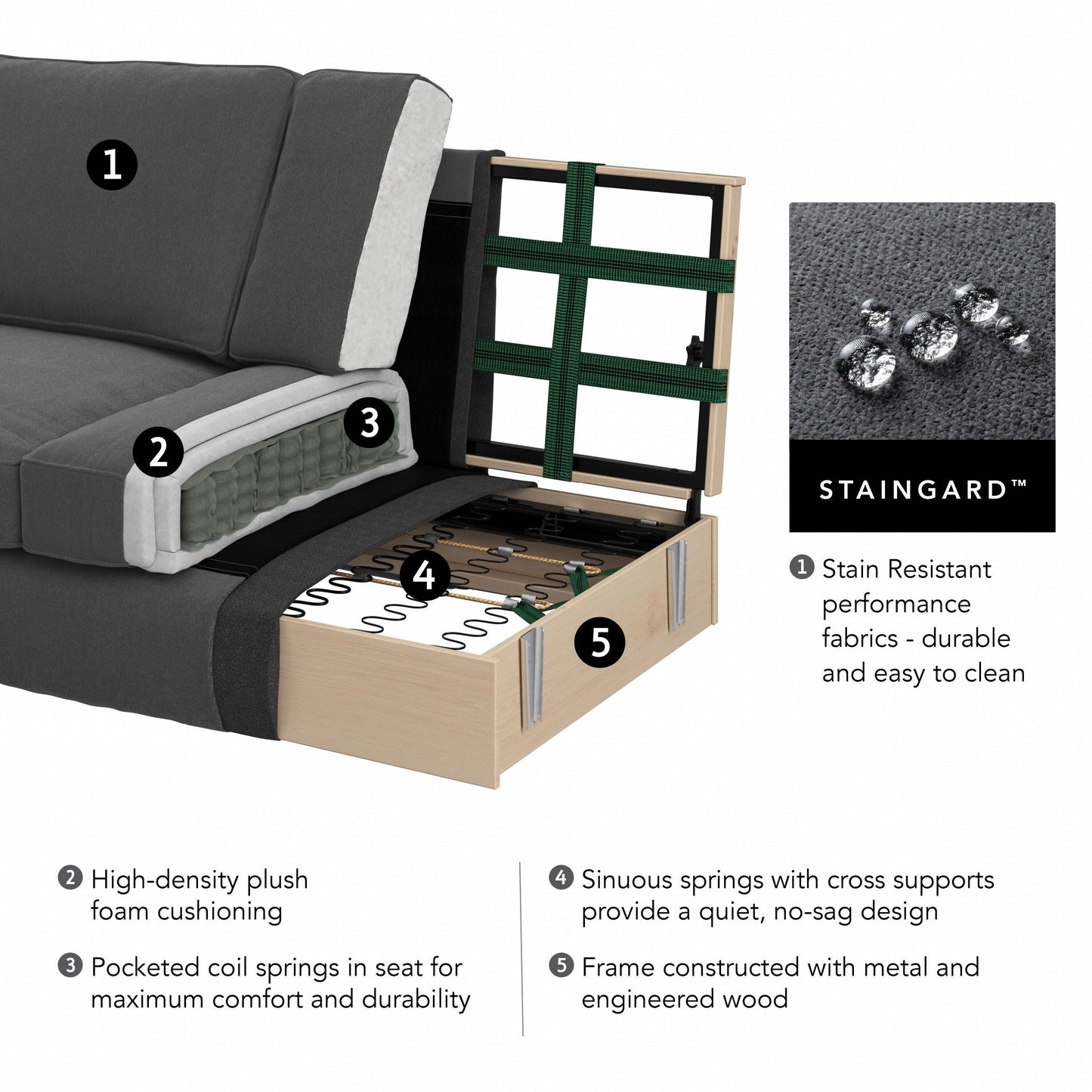 Divano grande da soggiorno a 3 posti Coventry 85W di Bush Furniture