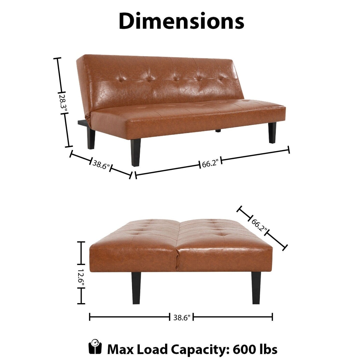 Collezione Ultimate Futon Sofa: Divano Futon con braccioli e portabicchieri, Divano imbottito con bottoni e gambe in legno