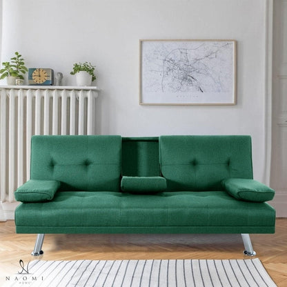 Collezione Ultimate Futon Sofa: Divano Futon con braccioli e portabicchieri, Divano imbottito con bottoni e gambe in legno
