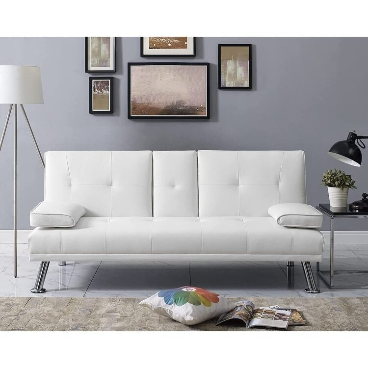 Collezione Ultimate Futon Sofa: Divano Futon con braccioli e portabicchieri, Divano imbottito con bottoni e gambe in legno