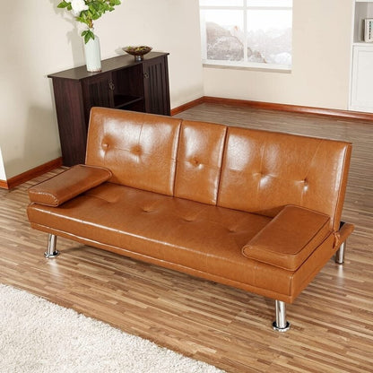 Collezione Ultimate Futon Sofa: Divano Futon con braccioli e portabicchieri, Divano imbottito con bottoni e gambe in legno