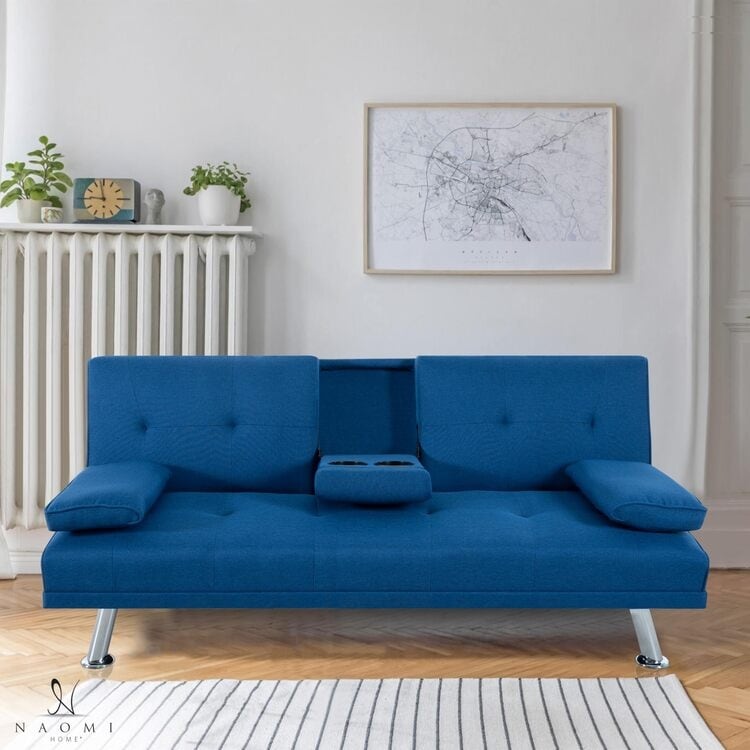 Collezione Ultimate Futon Sofa: Divano Futon con braccioli e portabicchieri, Divano imbottito con bottoni e gambe in legno
