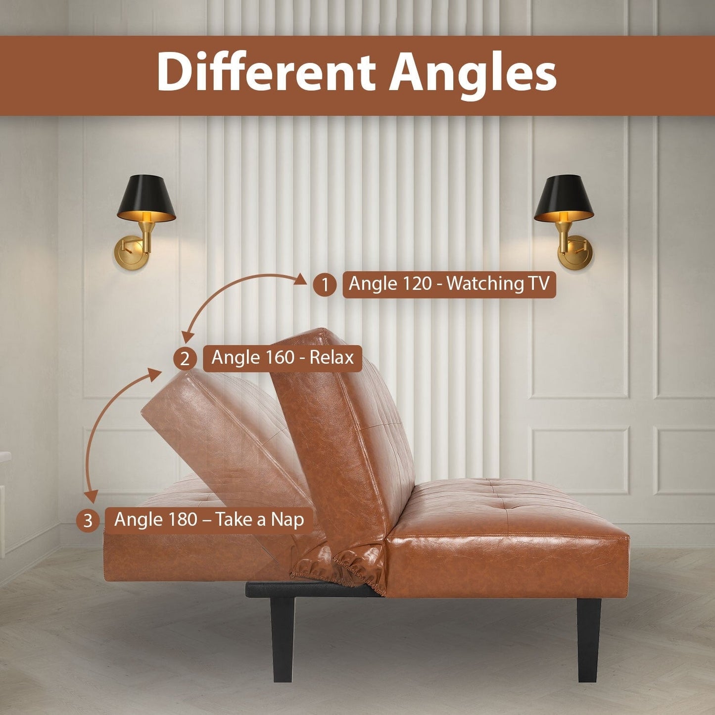 Collezione Ultimate Futon Sofa: Divano Futon con braccioli e portabicchieri, Divano imbottito con bottoni e gambe in legno