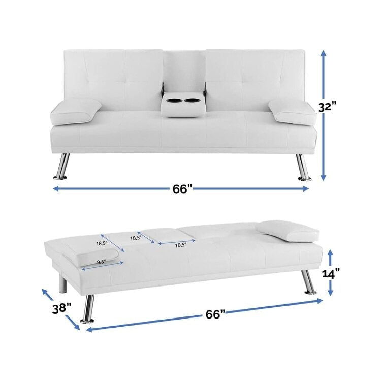 Collezione Ultimate Futon Sofa: Divano Futon con braccioli e portabicchieri, Divano imbottito con bottoni e gambe in legno