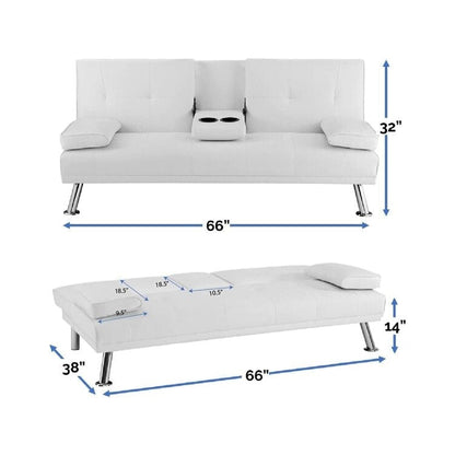 Collezione Ultimate Futon Sofa: Divano Futon con braccioli e portabicchieri, Divano imbottito con bottoni e gambe in legno