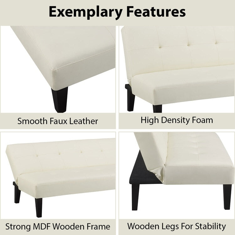 Collezione Ultimate Futon Sofa: Divano Futon con braccioli e portabicchieri, Divano imbottito con bottoni e gambe in legno