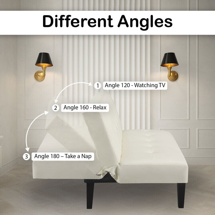 Collezione Ultimate Futon Sofa: Divano Futon con braccioli e portabicchieri, Divano imbottito con bottoni e gambe in legno