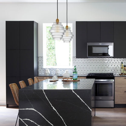 Lampadario a sospensione in ottone anticato a 1 luce C Cattleya con paralume in vetro a strisce - Ottone anticato