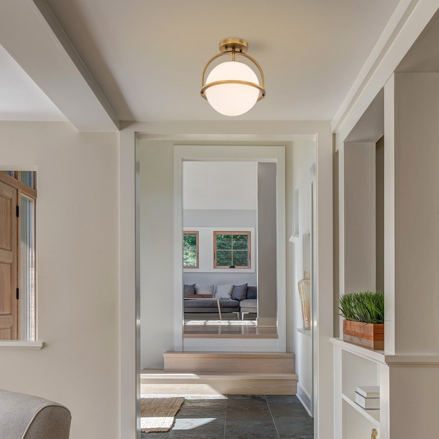 C Cattleya Lampada da soffitto a 1 luce in ottone anticato con paralume in vetro opalino - Ottone anticato