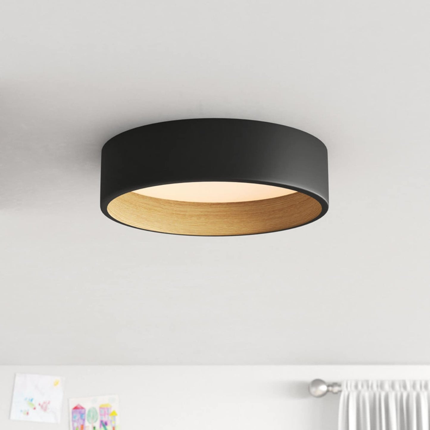 Lampada da soffitto a filo LED integrata Cattleya nera e effetto legno 3CCT