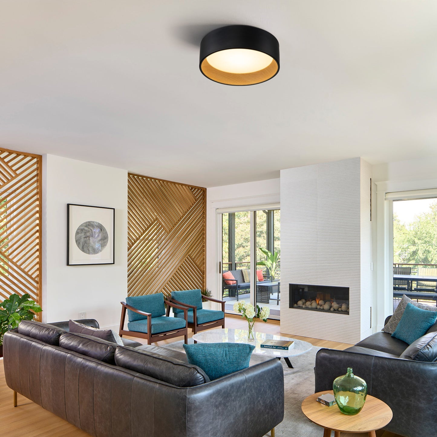 Lampada da soffitto a filo LED integrata Cattleya nera e effetto legno 3CCT