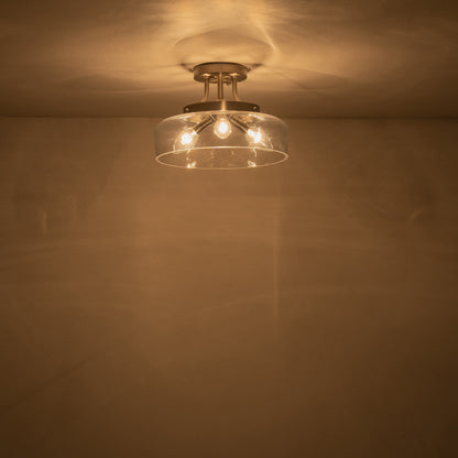 Lampada da soffitto semi-incassata a 3 luci in nichel satinato con paralume in vetro C Cattleya