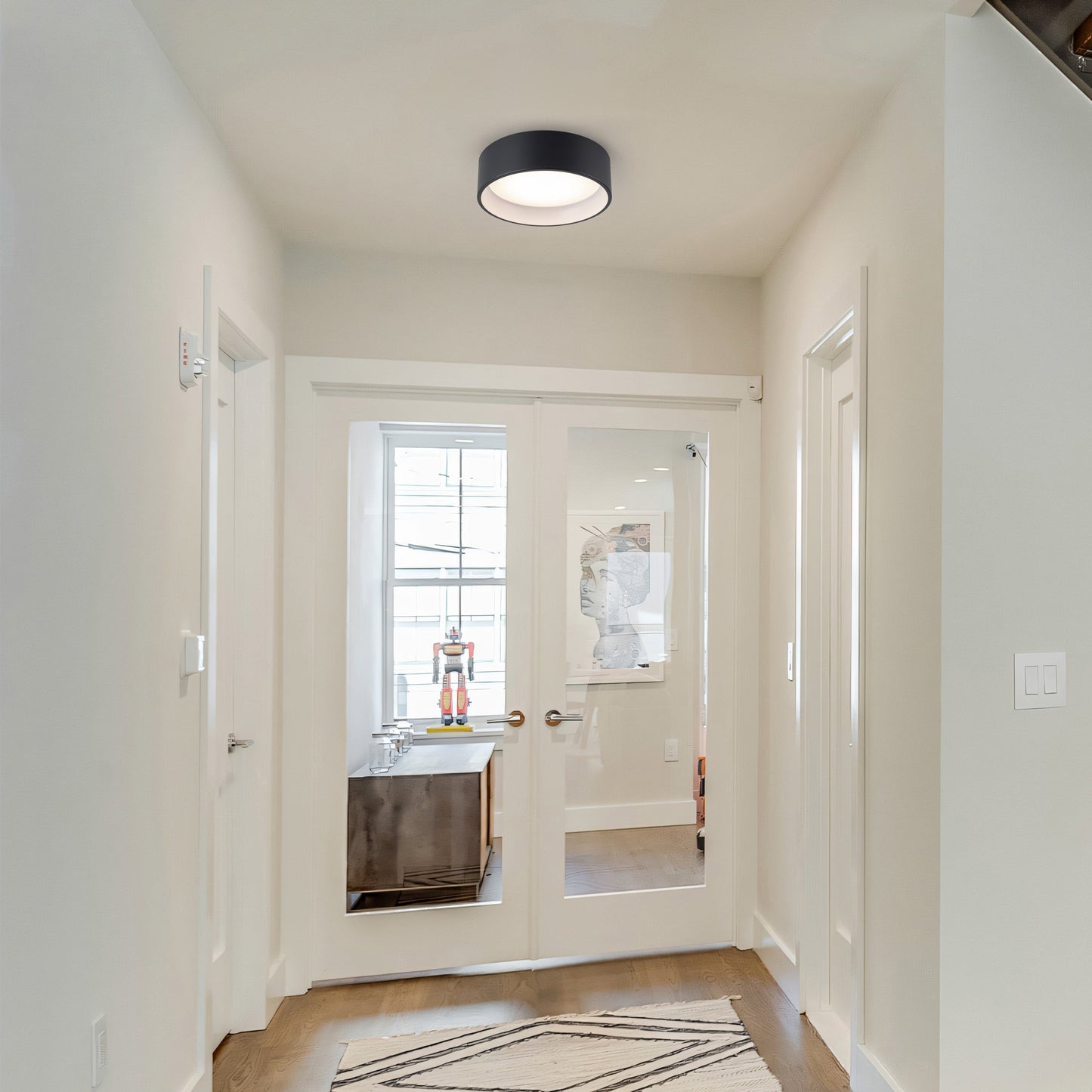 Lampada da soffitto a filo LED integrata Cattleya nera e effetto legno 3CCT