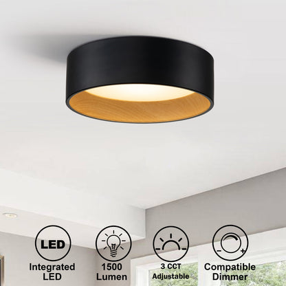 Lampada da soffitto a filo LED integrata Cattleya nera e effetto legno 3CCT