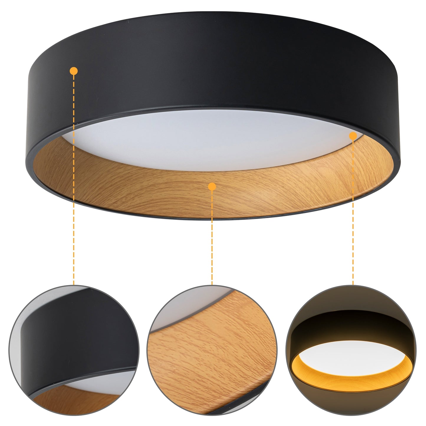 Lampada da soffitto a filo LED integrata Cattleya nera e effetto legno 3CCT