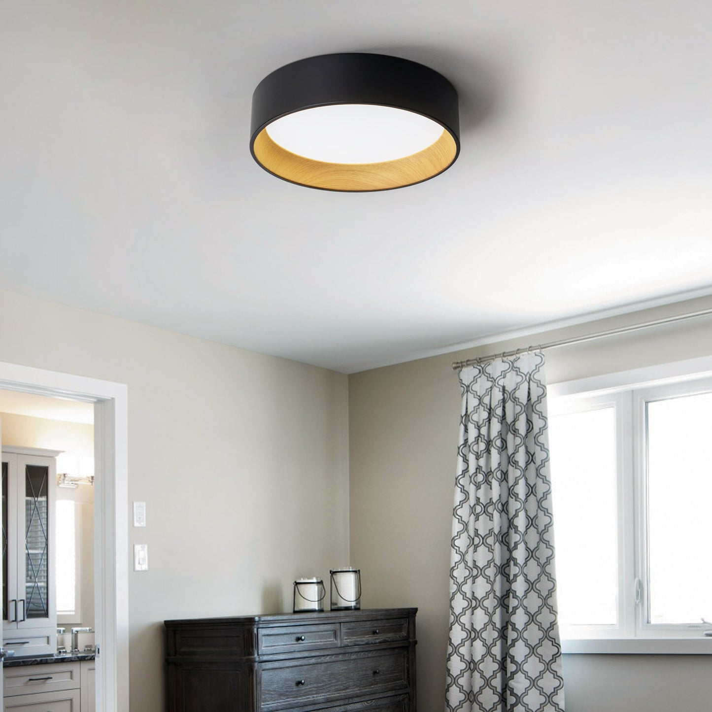 Lampada da soffitto a filo LED integrata Cattleya nera e effetto legno 3CCT