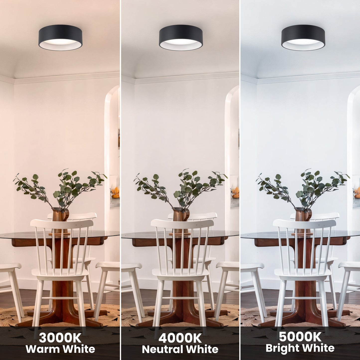 Lampada da soffitto a filo LED integrata Cattleya nera e effetto legno 3CCT