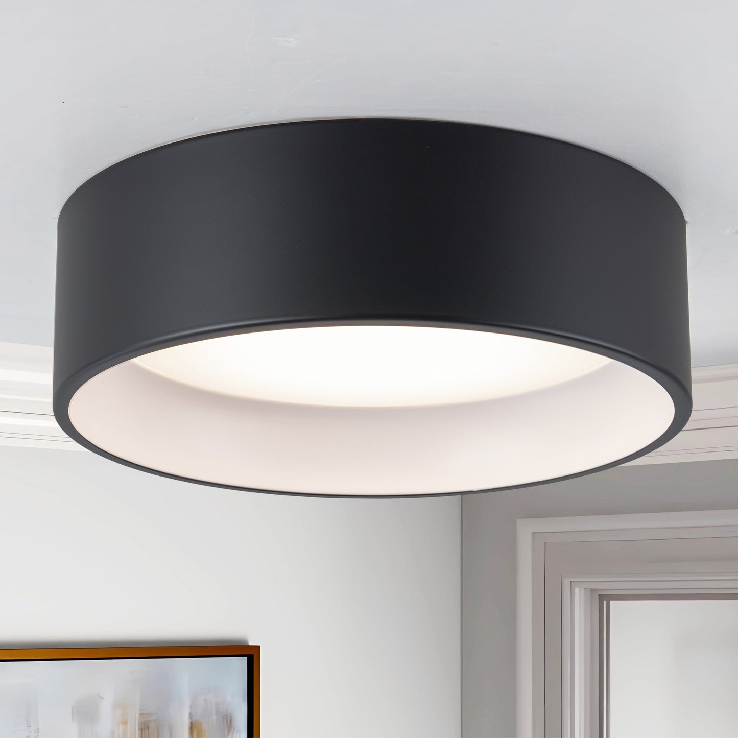 Lampada da soffitto a filo LED integrata Cattleya nera e effetto legno 3CCT