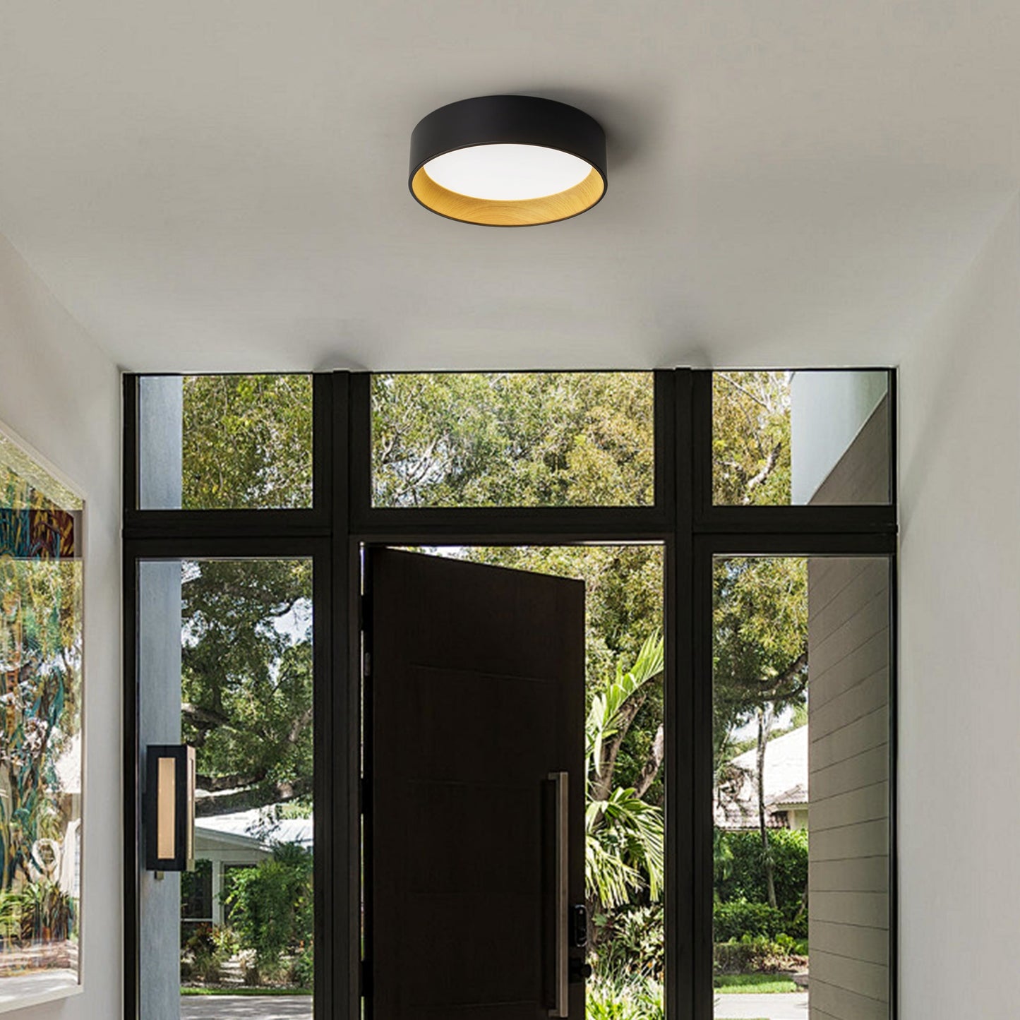 Lampada da soffitto a filo LED integrata Cattleya nera e effetto legno 3CCT