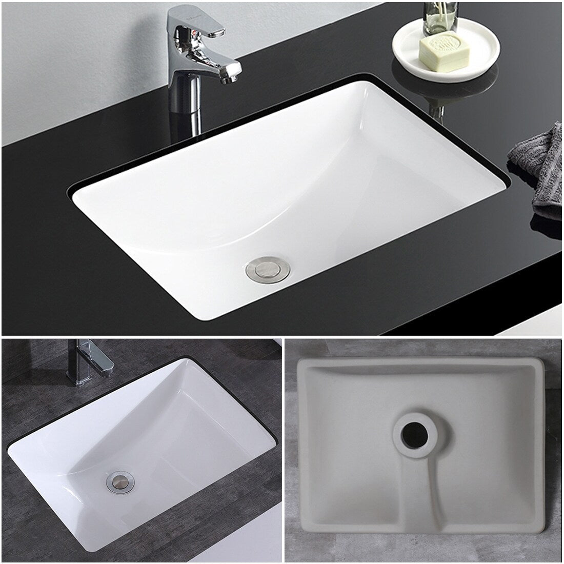 Lavandino da bagno sottotop CB HOME 20'' x 14'', lavabo da bagno rettangolare in ceramica bianca (20-5/8'' x 14-1/2'' x 8-1/4'')