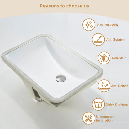 Lavandino da bagno sottotop CB HOME 20'' x 14'', lavabo da bagno rettangolare in ceramica bianca (20-5/8'' x 14-1/2'' x 8-1/4'')