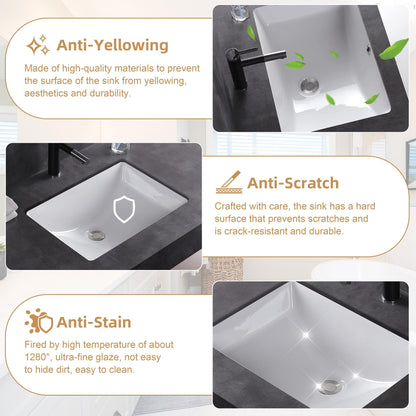 Lavandino da bagno sottotop CB HOME 20'' x 14'', lavabo da bagno rettangolare in ceramica bianca (20-5/8'' x 14-1/2'' x 8-1/4'')