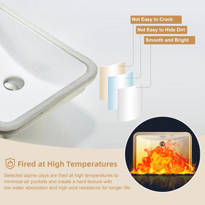 Lavandino da bagno sottotop CB HOME 20'' x 14'', lavabo da bagno rettangolare in ceramica bianca (20-5/8'' x 14-1/2'' x 8-1/4'')