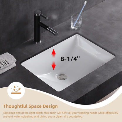 Lavandino da bagno sottotop CB HOME 20'' x 14'', lavabo da bagno rettangolare in ceramica bianca (20-5/8'' x 14-1/2'' x 8-1/4'')