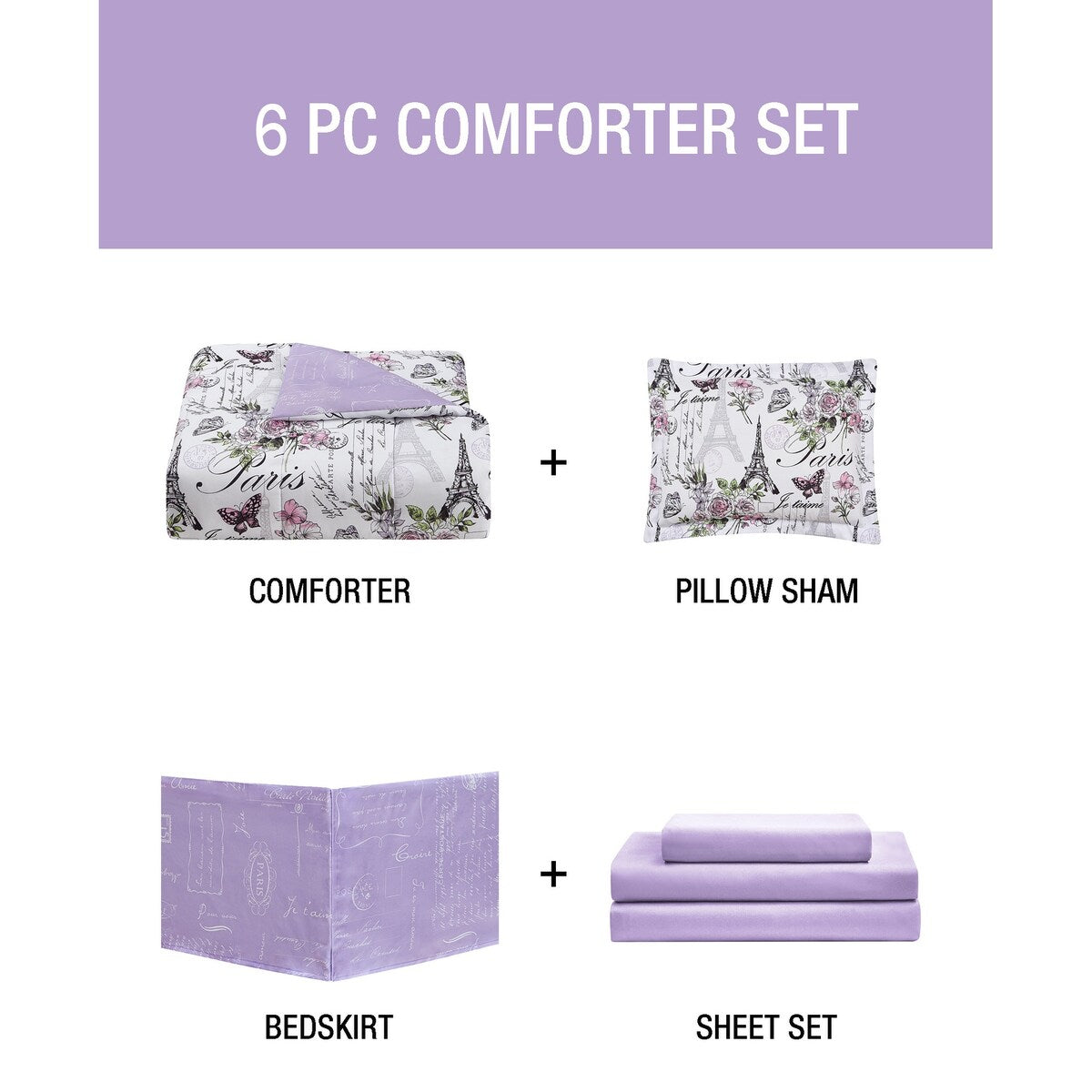 Set copripiumino reversibile in morbida microfibra CEDAR COURT Paris Floral Lilac